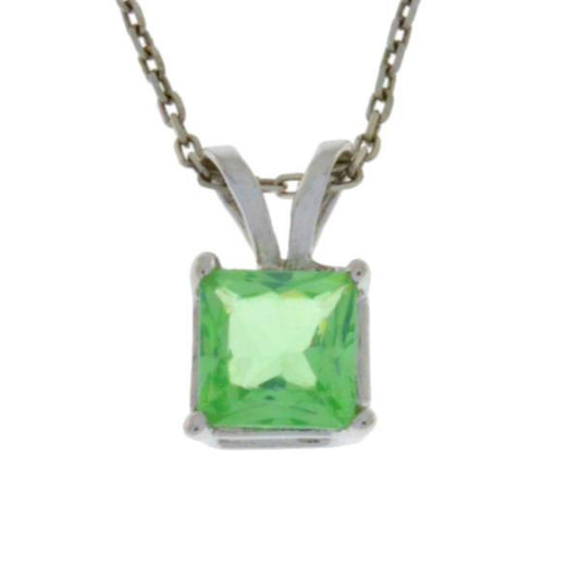 14Kt Gold Green Sapphire Princess Cut Pendant Necklace