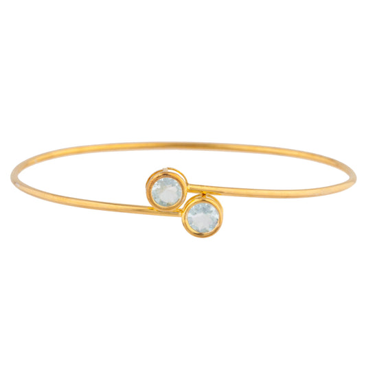 14Kt Gold Aquamarine Round Bezel Bangle Bracelet