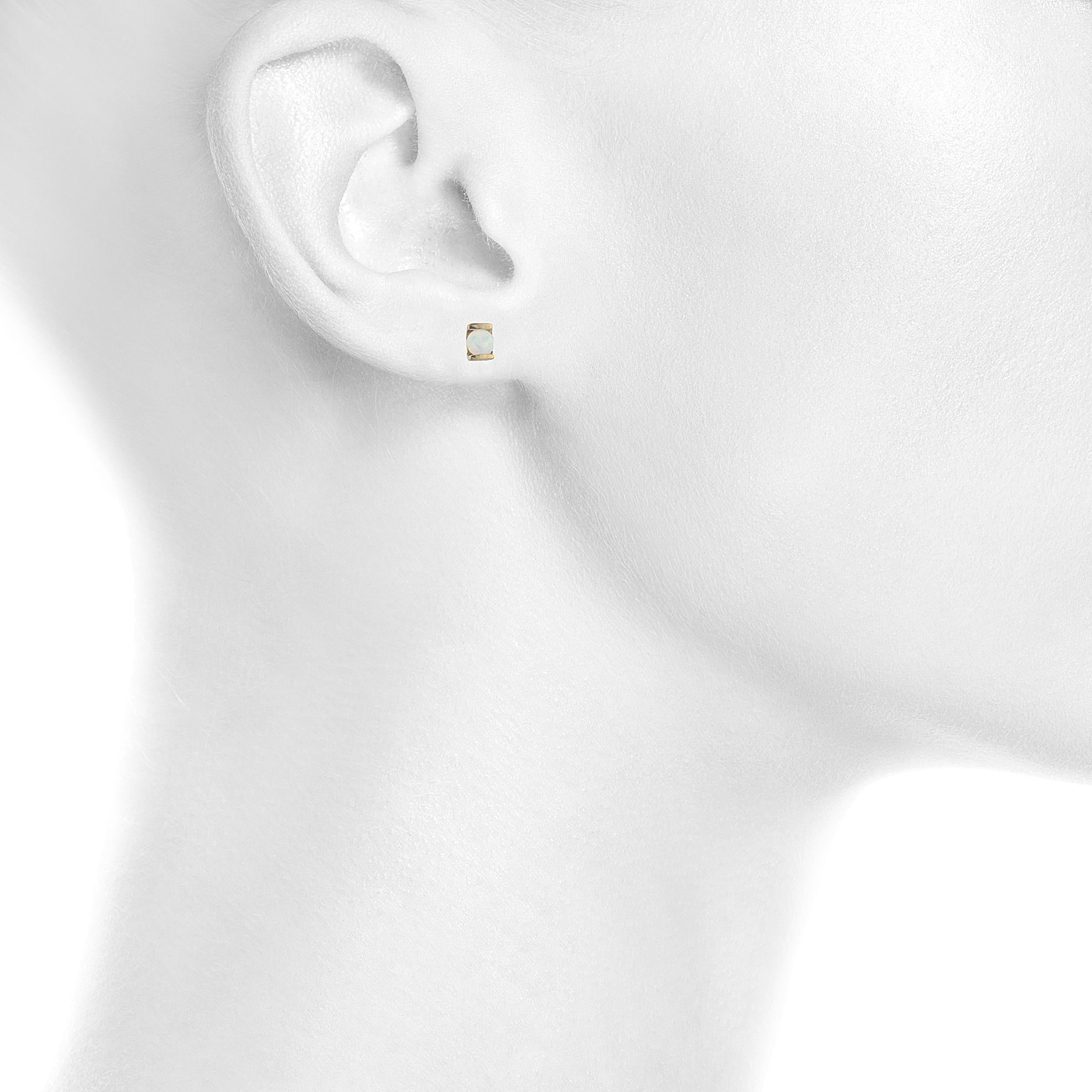 14Kt Yellow Gold Plated Opal Half Channel Stud Earrings