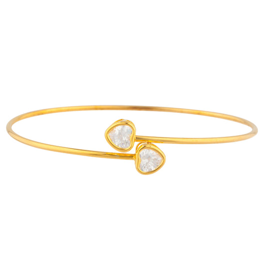 14Kt Yellow Gold Plated White Sapphire Heart Bezel Bangle Bracelet