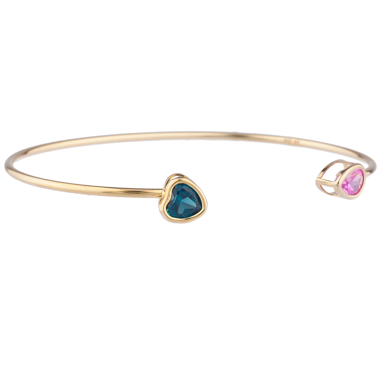 London Blue Topaz Heart & Pink Sapphire Pear Bezel Bangle Bracelet 14Kt Yellow Gold Plated Over .925 Sterling Silver