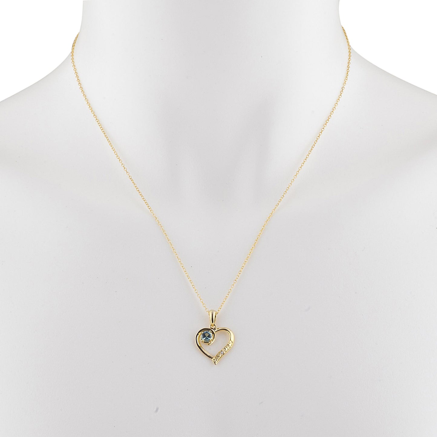 14Kt Yellow Gold Plated Blue Topaz & Diamond Heart Pendant