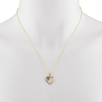 14Kt Yellow Gold Plated Blue Topaz & Diamond Heart Pendant