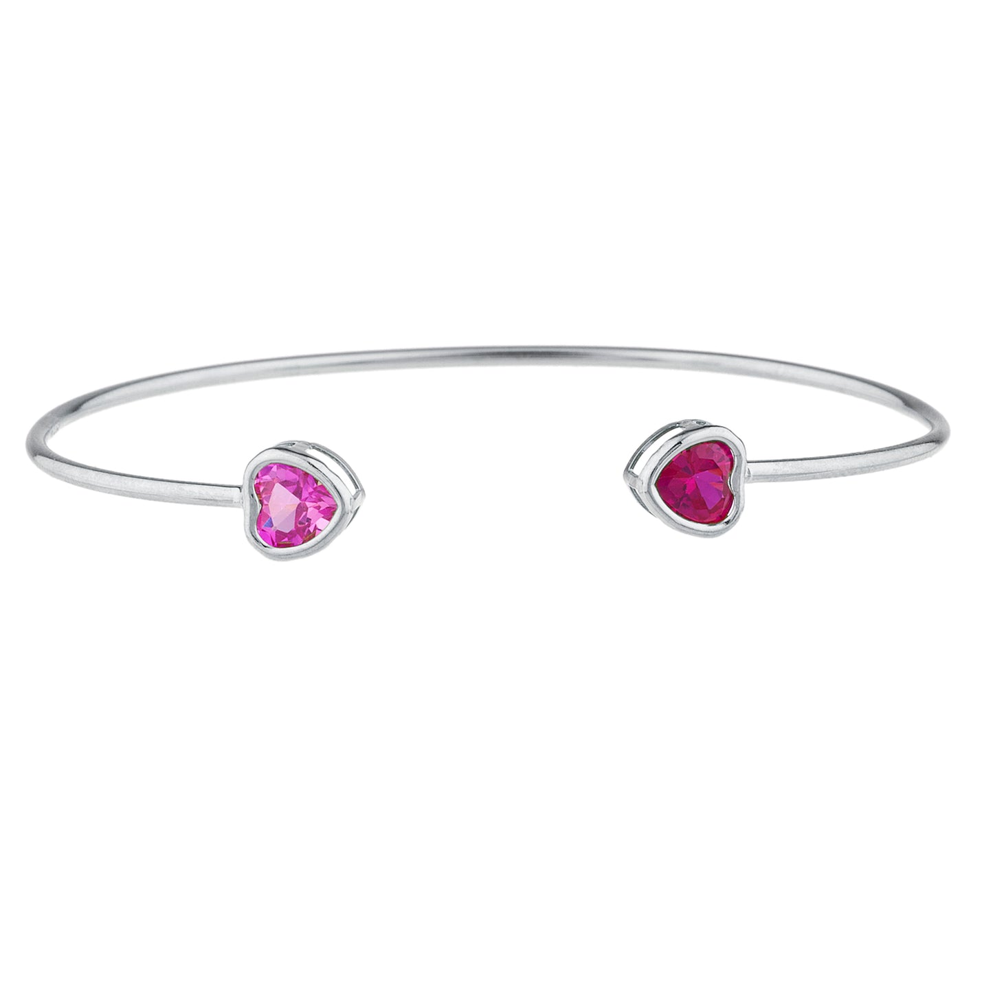 14Kt Gold Created Ruby & Pink Sapphire Heart Bezel Bangle Bracelet