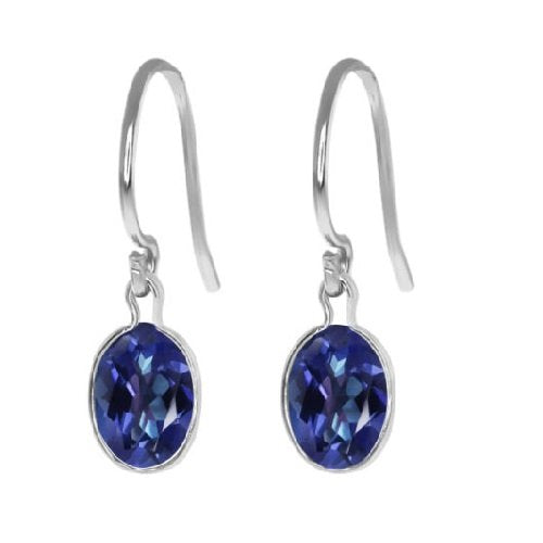 2 Ct Genuine Blue Mystic Topaz Oval Bezel Dangle Earrings .925 Sterling Silver