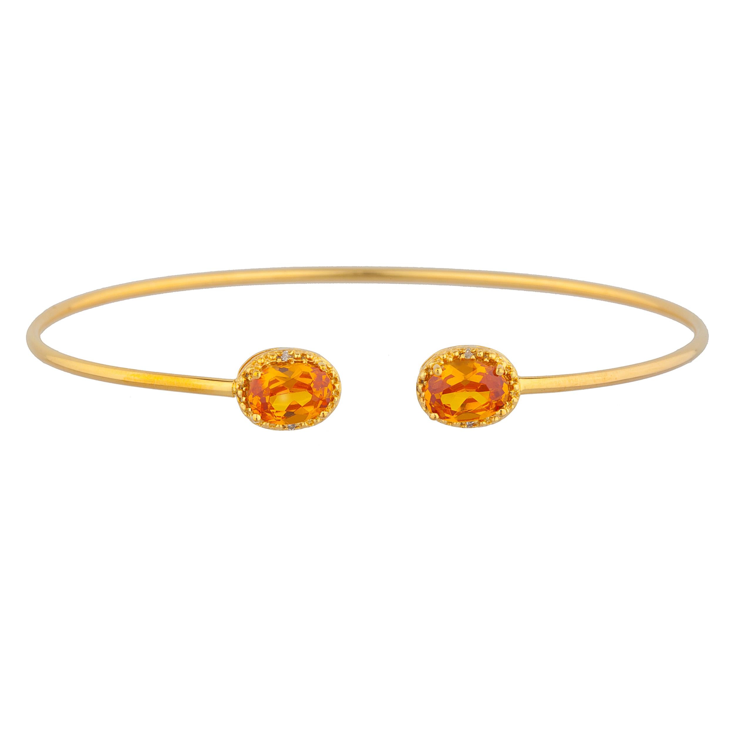 14Kt Gold Orange Citrine & Diamond Oval Bangle Bracelet