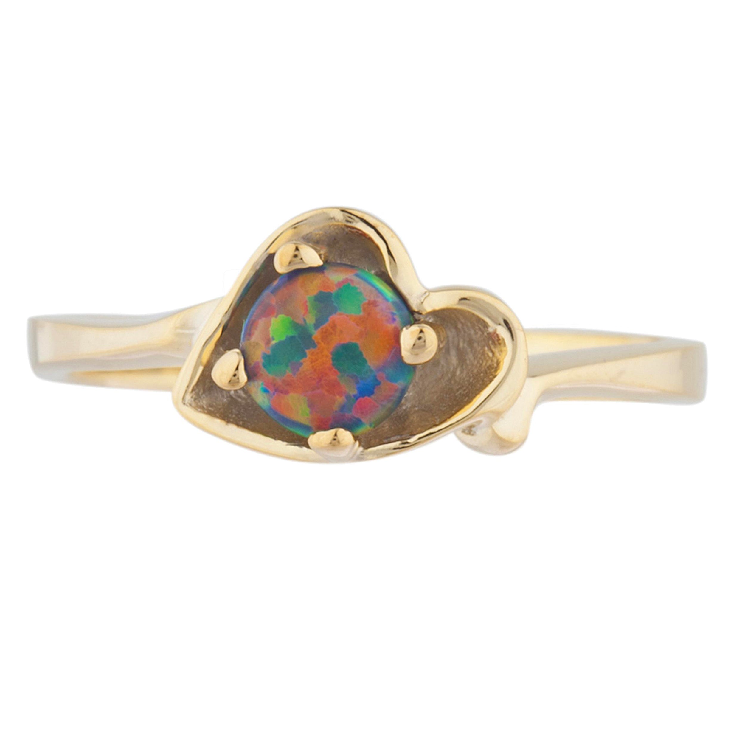 14Kt Gold Black Opal Round Heart Ring