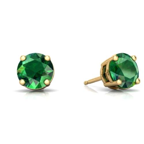 2 Ct Emerald Round Stud Earrings 14Kt Yellow Gold