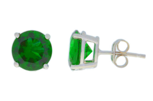 14Kt White Gold Emerald Round Stud Earrings