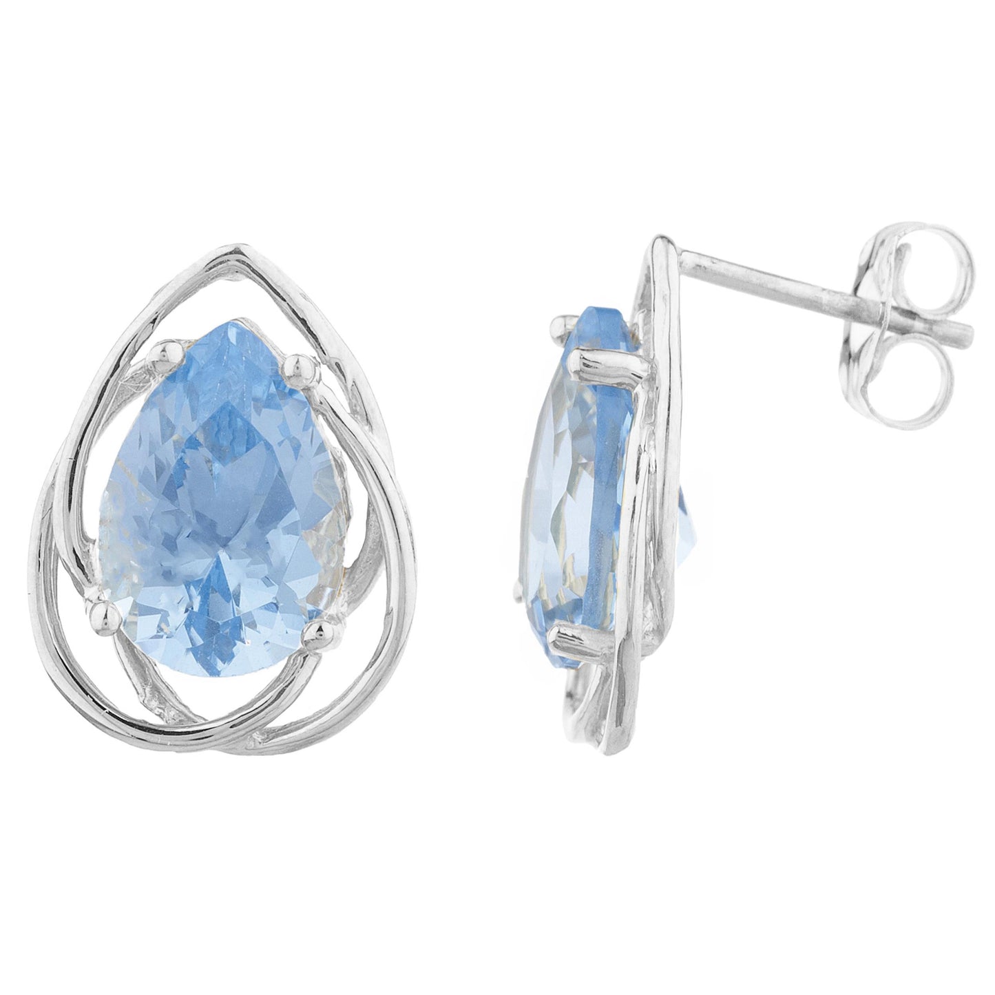 4 Ct Aquamarine Pear Teardrop Design Stud Earrings .925 Sterling Silver