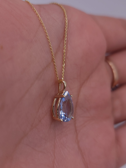 14Kt Gold Aquamarine Teardrop Pendant Necklace