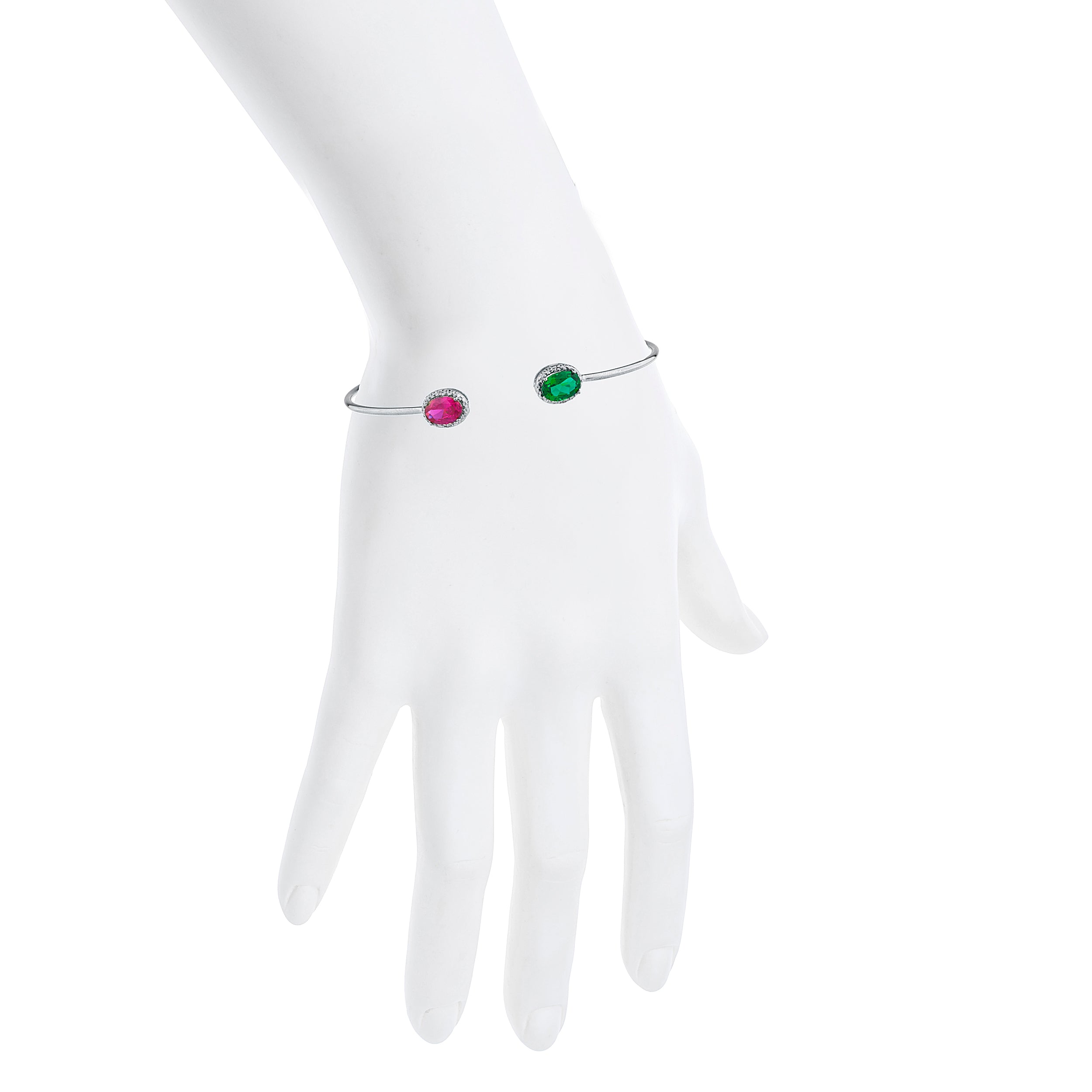 14Kt Gold Created Ruby & Emerald Diamond Oval Bangle Bracelet