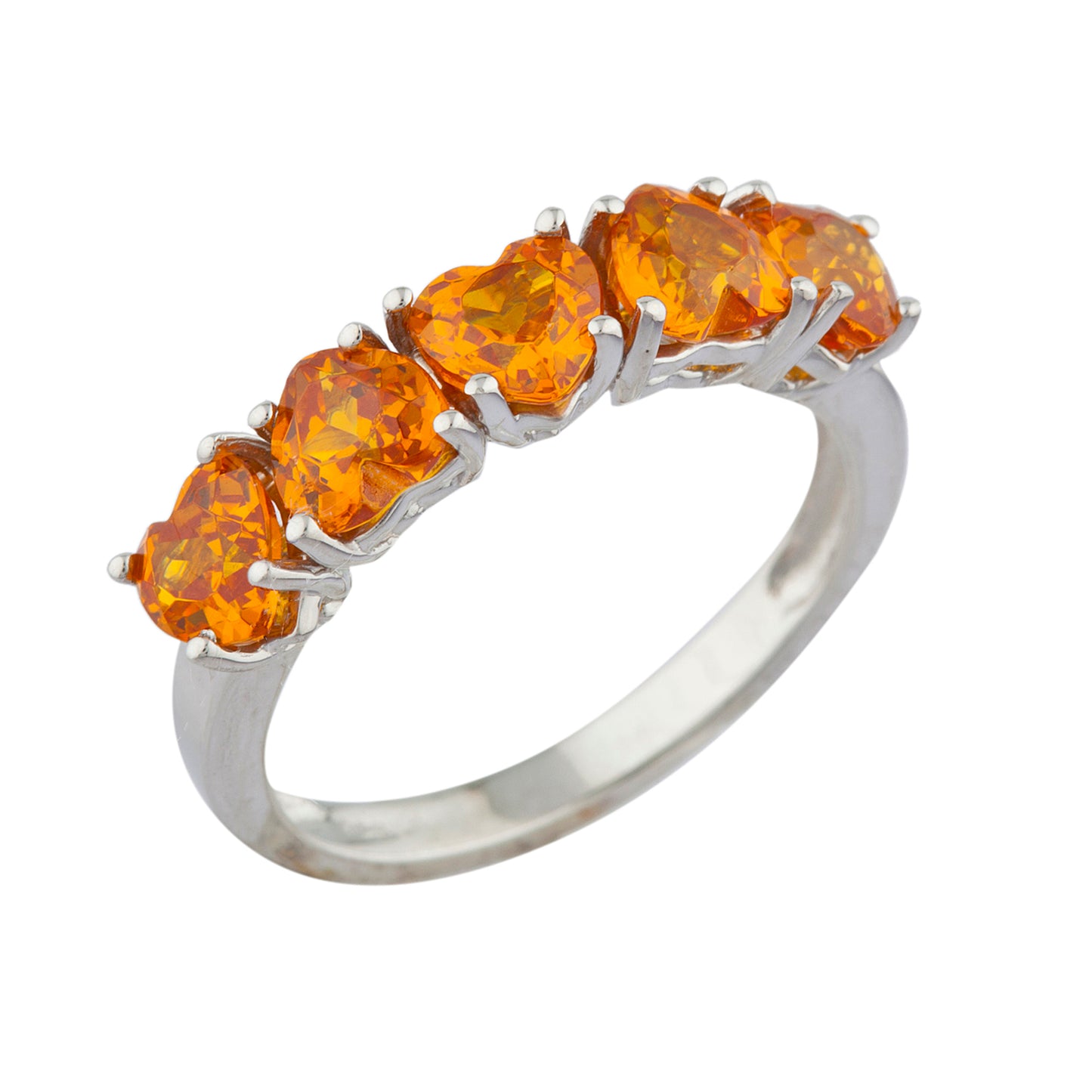 5 Hearts Citrine Heart Ring .925 Sterling Silver Rhodium Finish