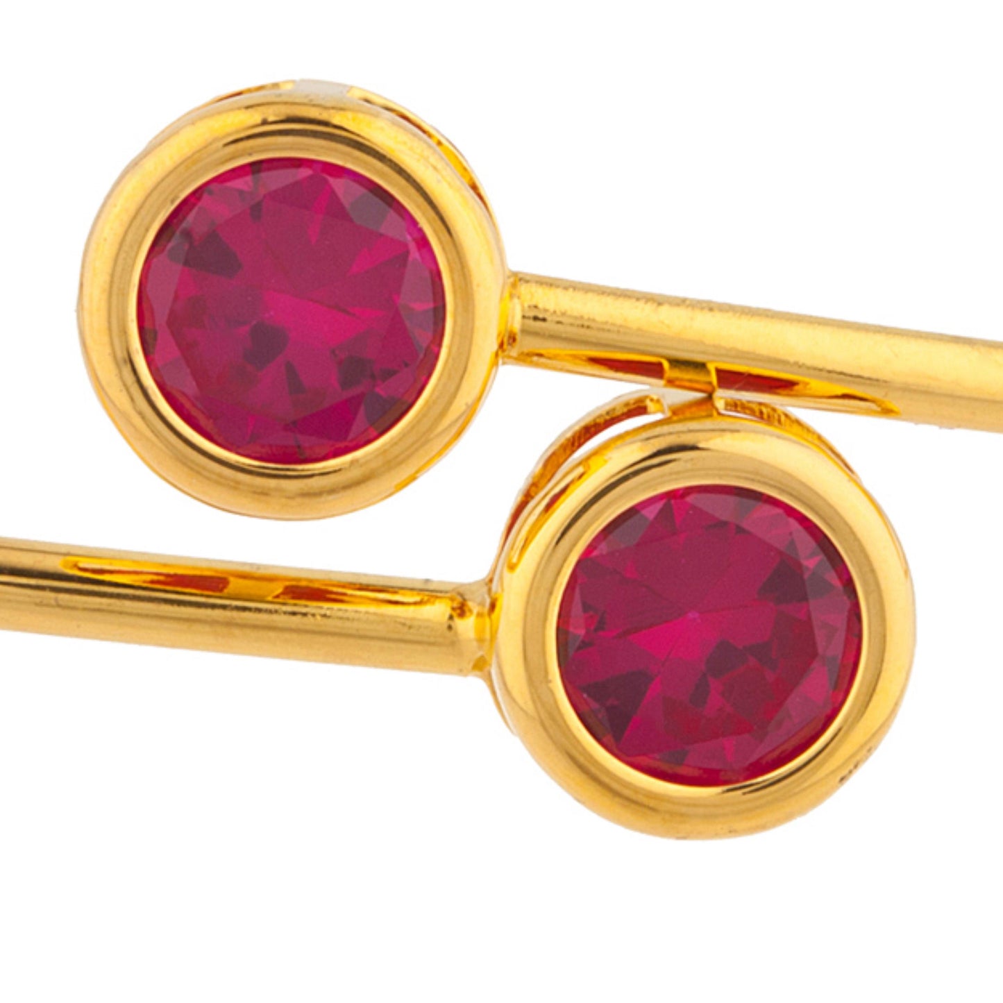 14Kt Yellow Gold Plated Created Ruby Round Bezel Bangle Bracelet