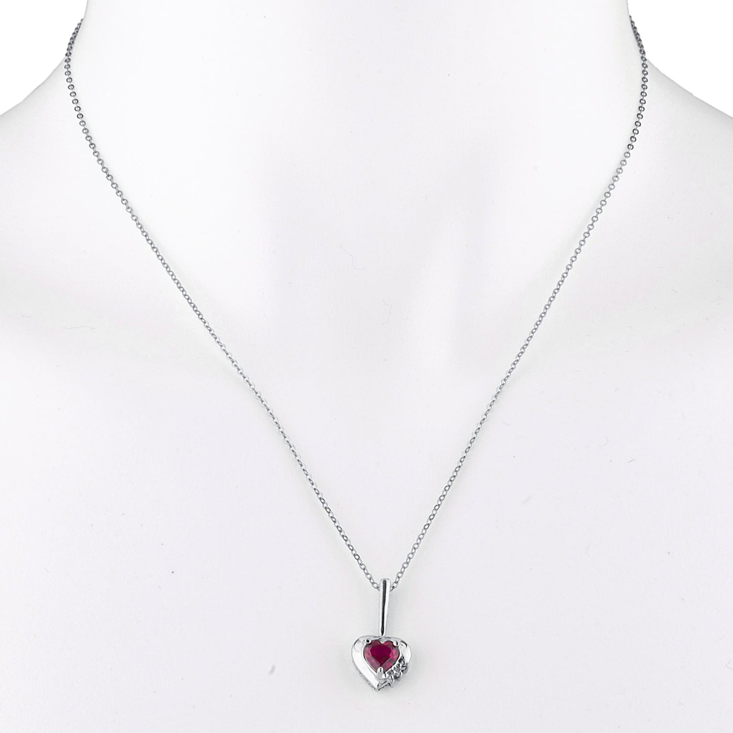 14Kt Gold Created Ruby & Diamond Heart Design Pendant Necklace