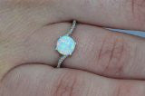 Opal & Diamond Round Ring .925 Sterling Silver Rhodium Finish