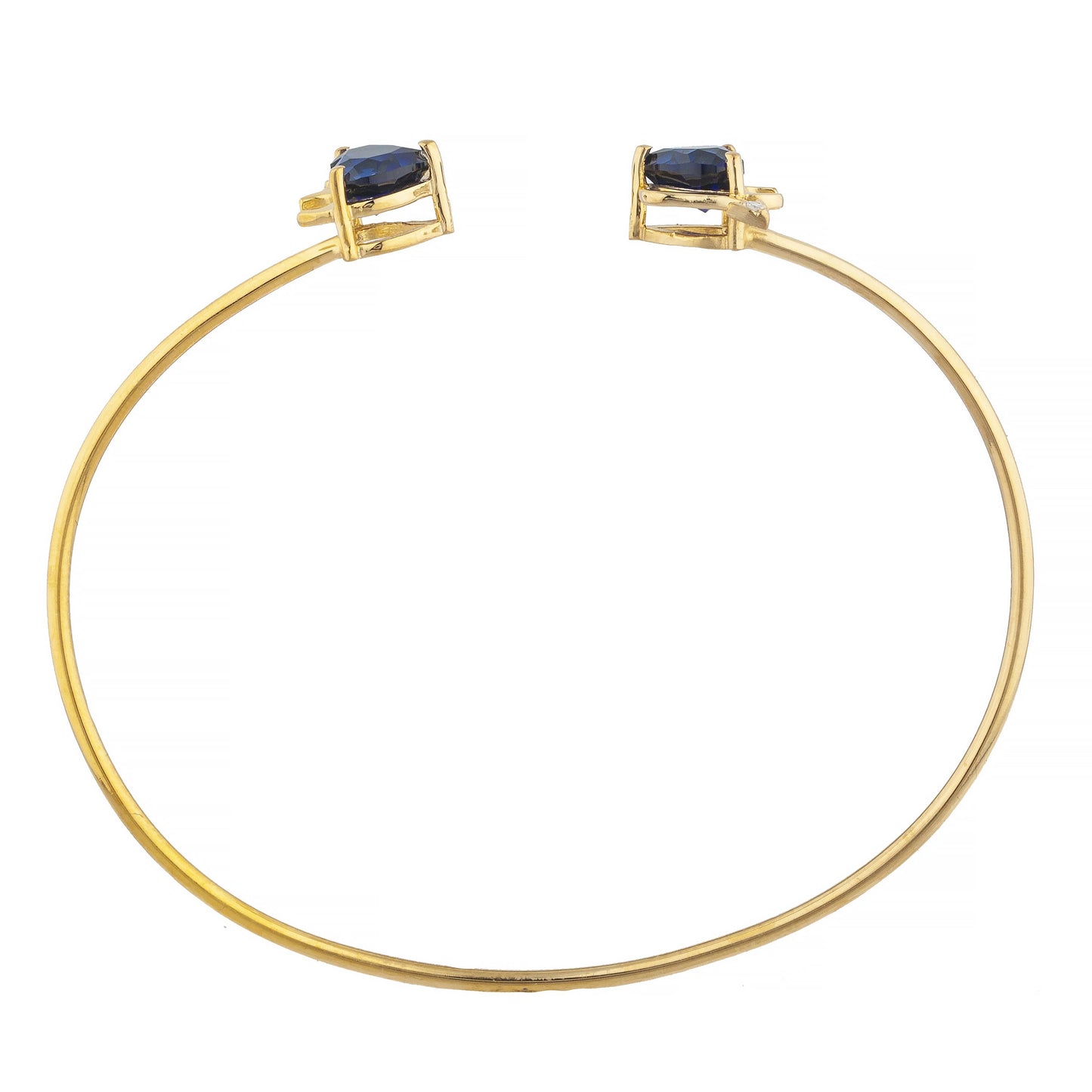 Blue Sapphire & Diamond Devil Heart Bangle Bracelet 14Kt Yellow Gold Rose Gold Silver