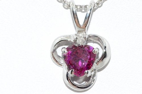 0.50 Carat Created Ruby Heart Diamond Pendant .925 Sterling Silver Rhodium Finish