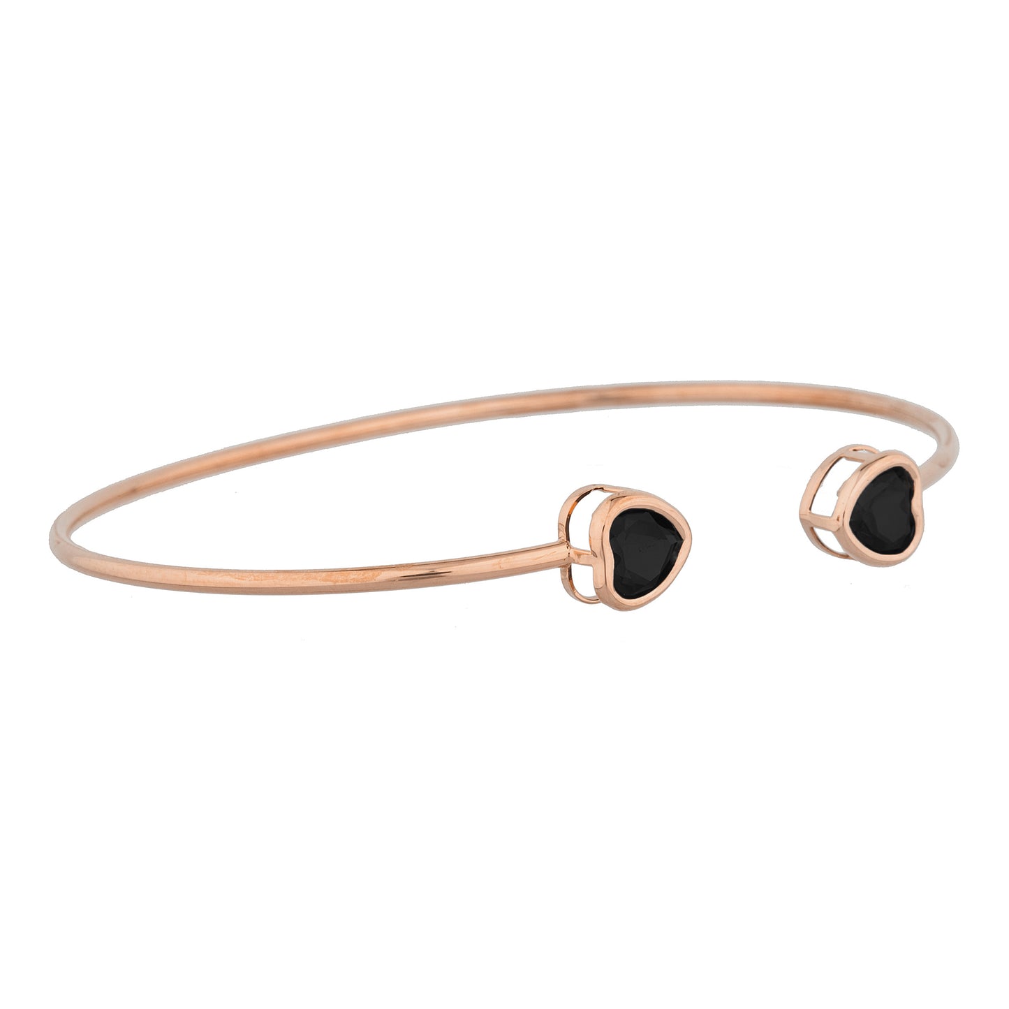 14Kt Rose Gold Plated Genuine Black Onyx Heart Bezel Bangle Bracelet