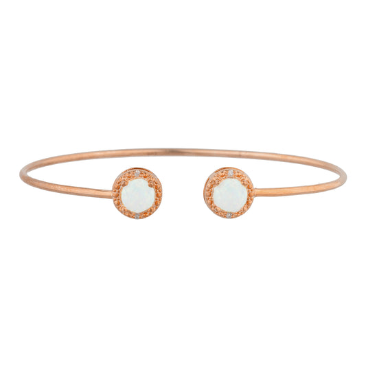 14Kt Rose Gold Plated Genuine Opal & Diamond Round Bangle Bracelet