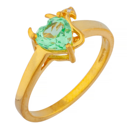 Green Sapphire & Diamond Devil Heart Ring 14Kt Yellow Gold Rose Gold Silver