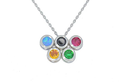 1 Ct Gemstones Olympics Bezel Pendant .925 Sterling Silver Rhodium Finish