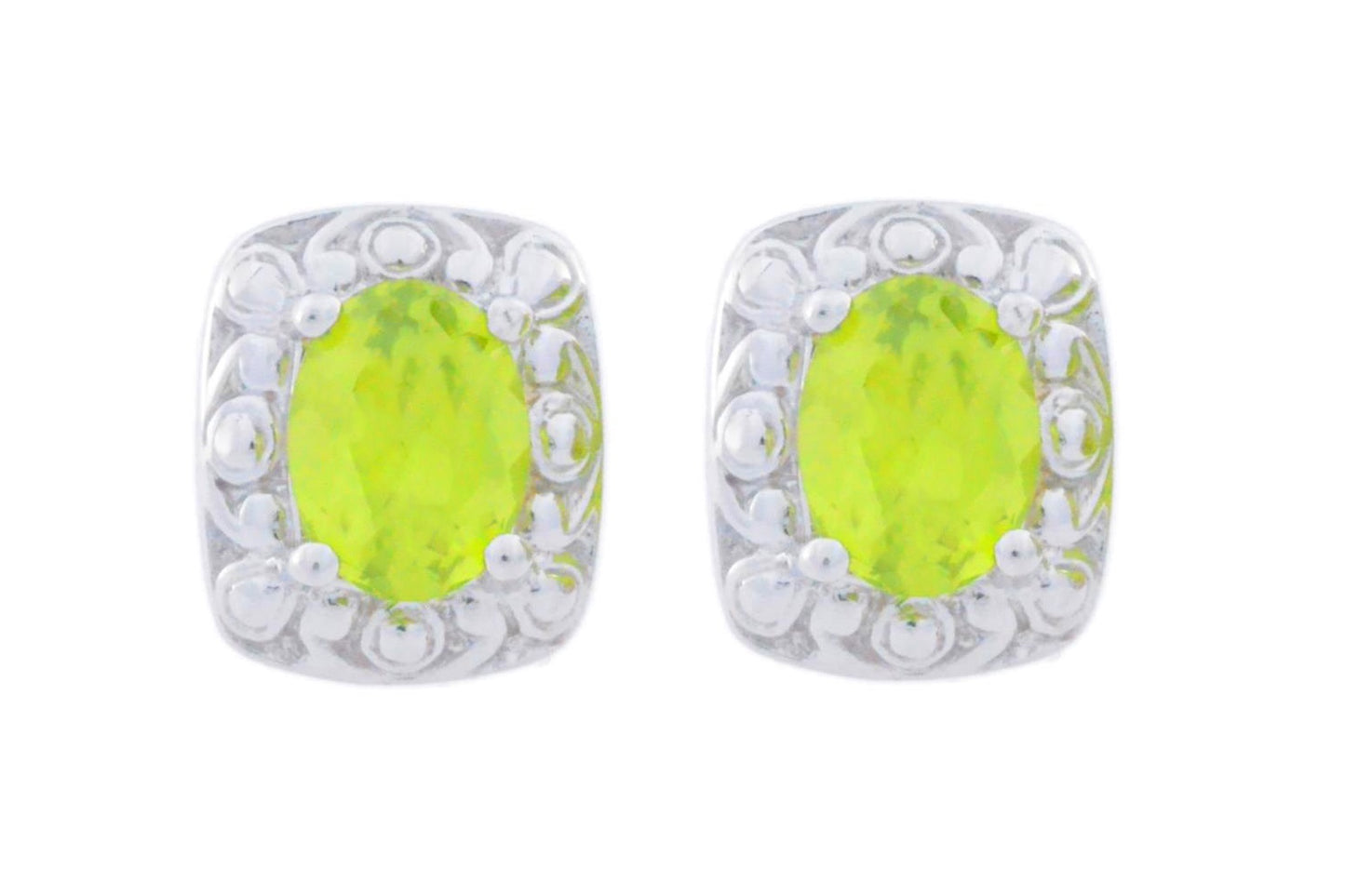 3 Ct Peridot Oval Stud Earrings .925 Sterling Silver