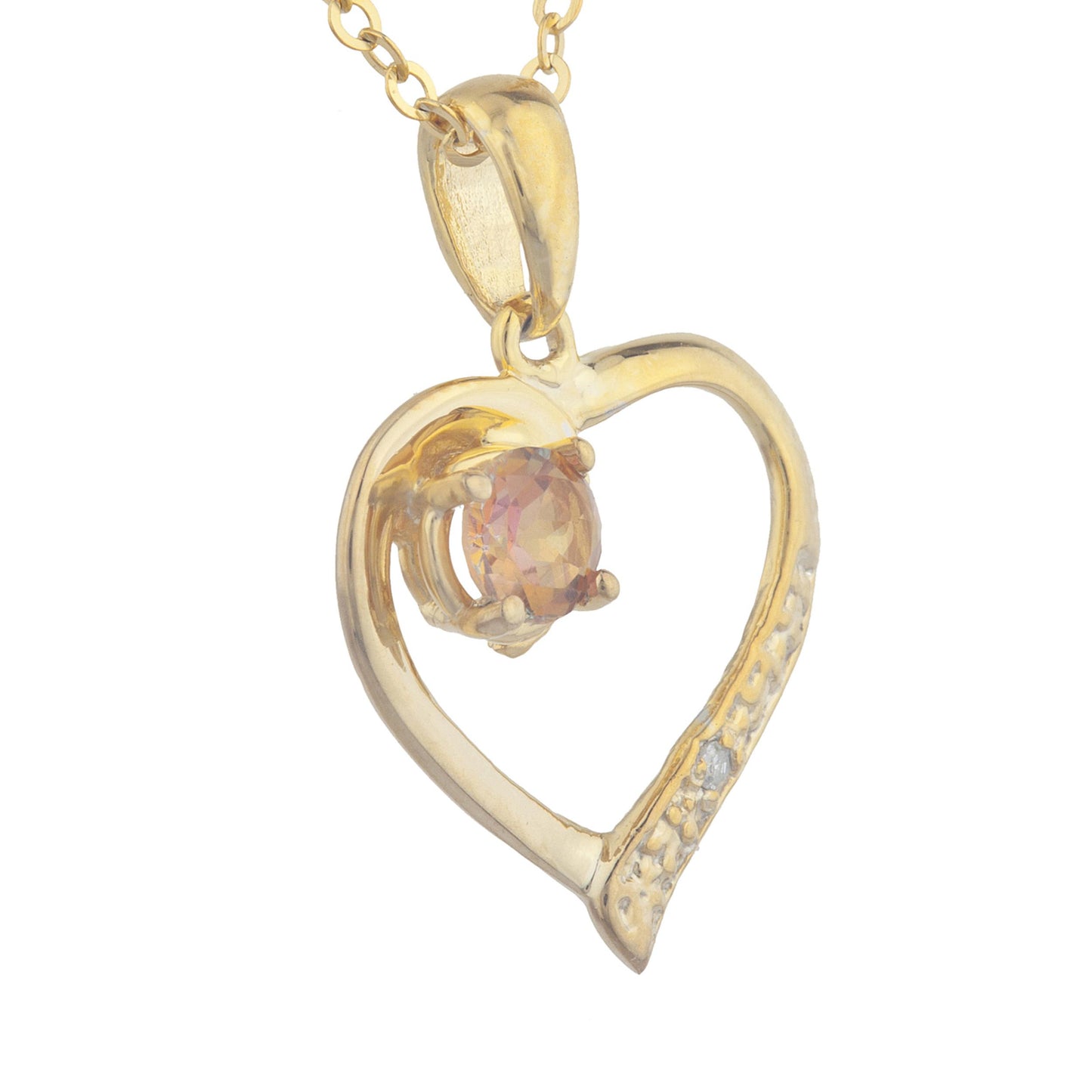 14Kt Yellow Gold Plated Natural Ecstasy Mystic Topaz & Diamond Heart Pendant