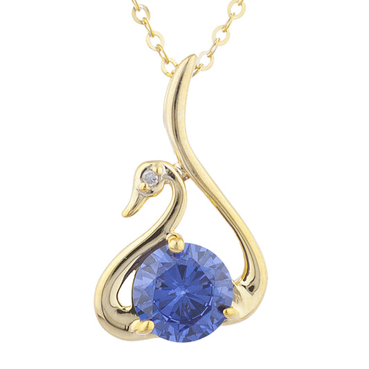 14Kt Yellow Gold Plated Tanzanite & Diamond Swan Pendant