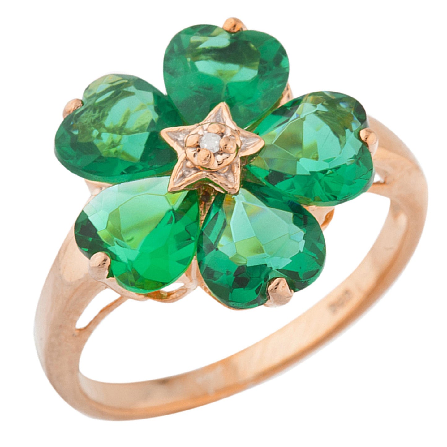 14Kt Gold Emerald & Diamond Heart Flower Design Ring