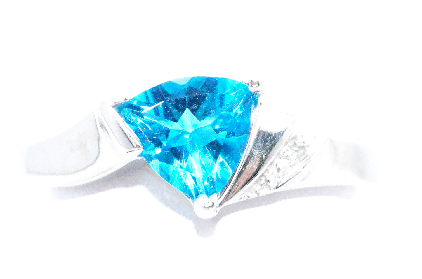 14Kt Gold Swiss Blue Topaz & Diamond Trillion Ring