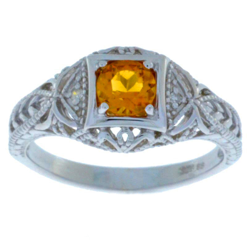 0.50 Ct Citrine & Diamond Round Ring .925 Sterling Silver