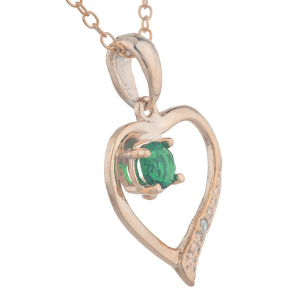 14Kt Rose Gold Plated Emerald & Diamond Heart Pendant