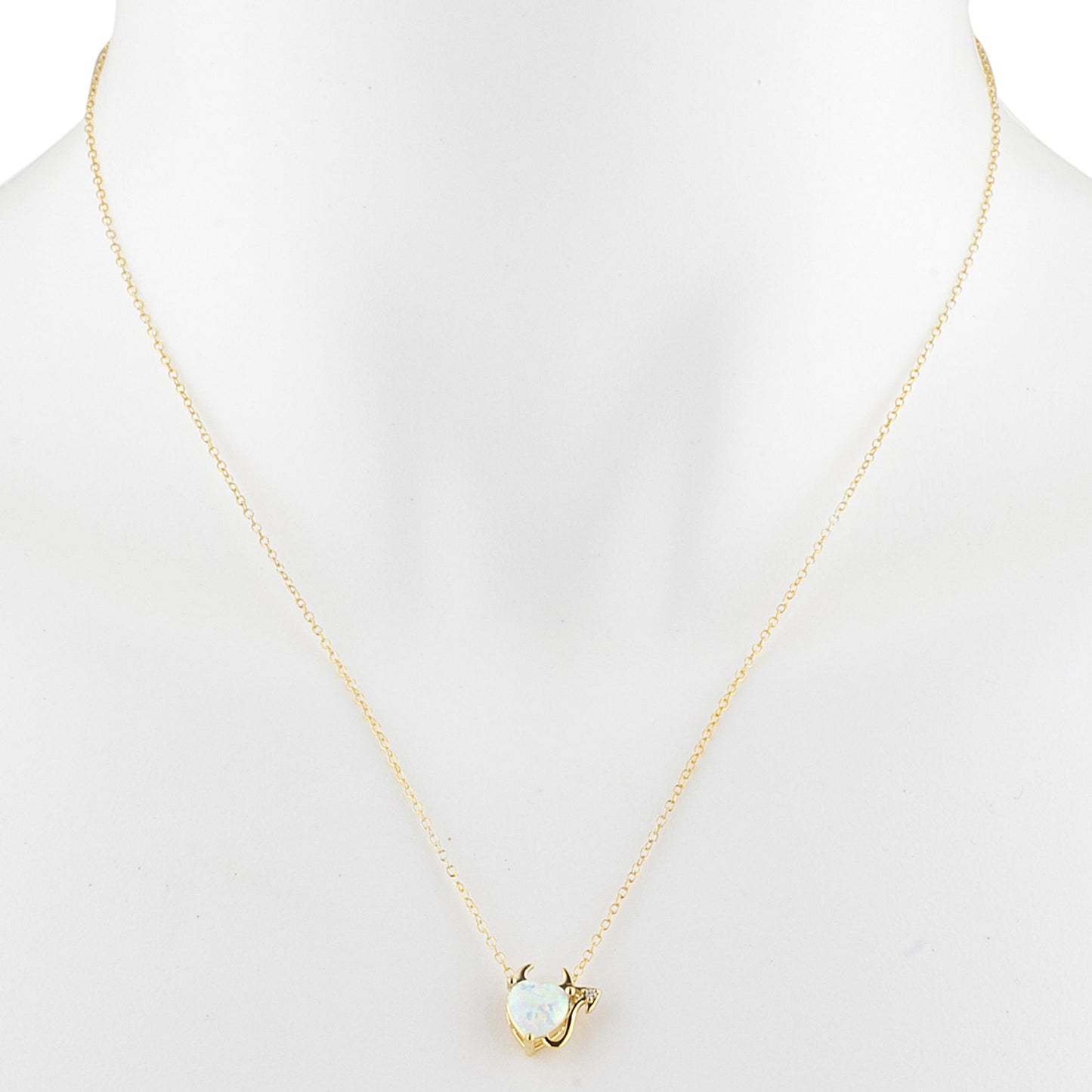 14Kt Gold Opal & Diamond Devil Heart Pendant Necklace