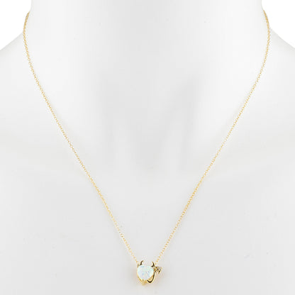 14Kt Gold Opal & Diamond Devil Heart Pendant Necklace