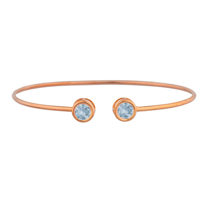 14Kt Gold Genuine Aquamarine Round Bezel Bangle Bracelet