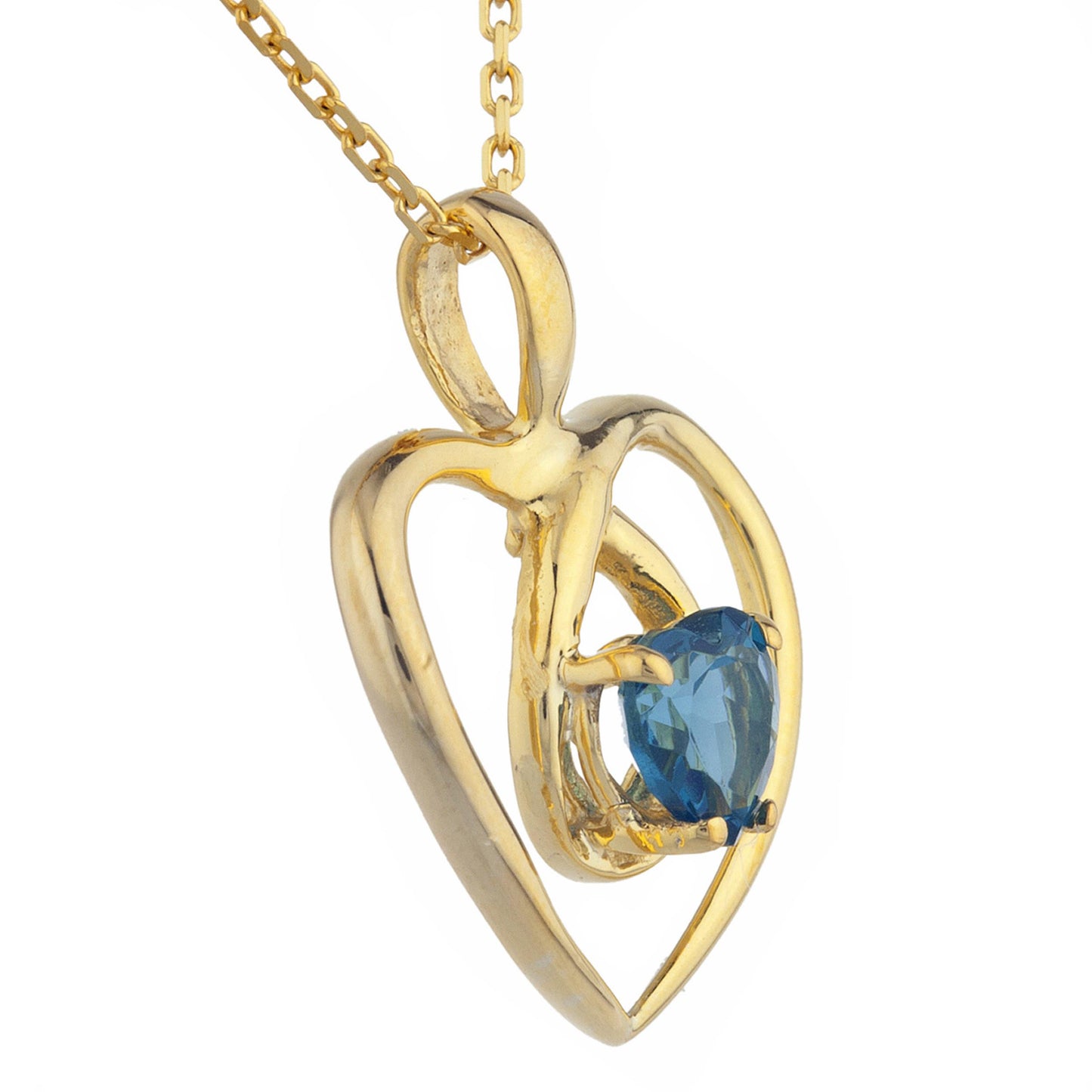 14Kt Gold London Blue Topaz Heart Design Pendant Necklace