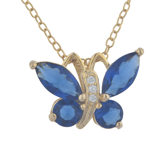 14Kt Yellow Gold Plated Blue Sapphire Butterfly Pendant