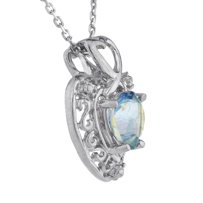 14Kt Gold Natural Blue Mystic Topaz Heart Design Pendant Necklace