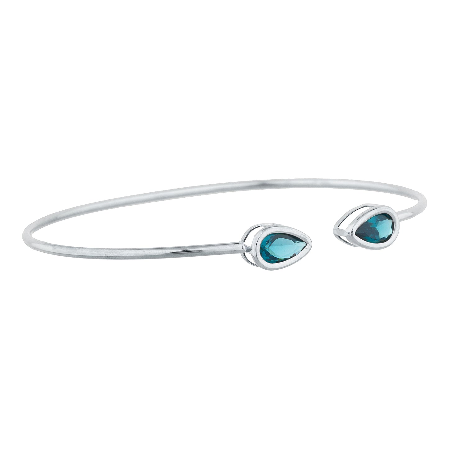 2 Ct London Blue Topaz Pear Bezel Bangle Bracelet .925 Sterling Silver