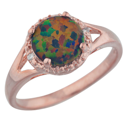 14Kt Gold Black Opal & Diamond Halo Design Round Ring