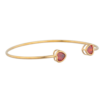 14Kt Yellow Gold Plated Garnet Heart Bezel Bangle Bracelet