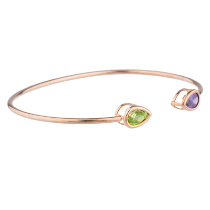 14Kt Gold Alexandrite & Peridot Pear Bezel Bangle Bracelet