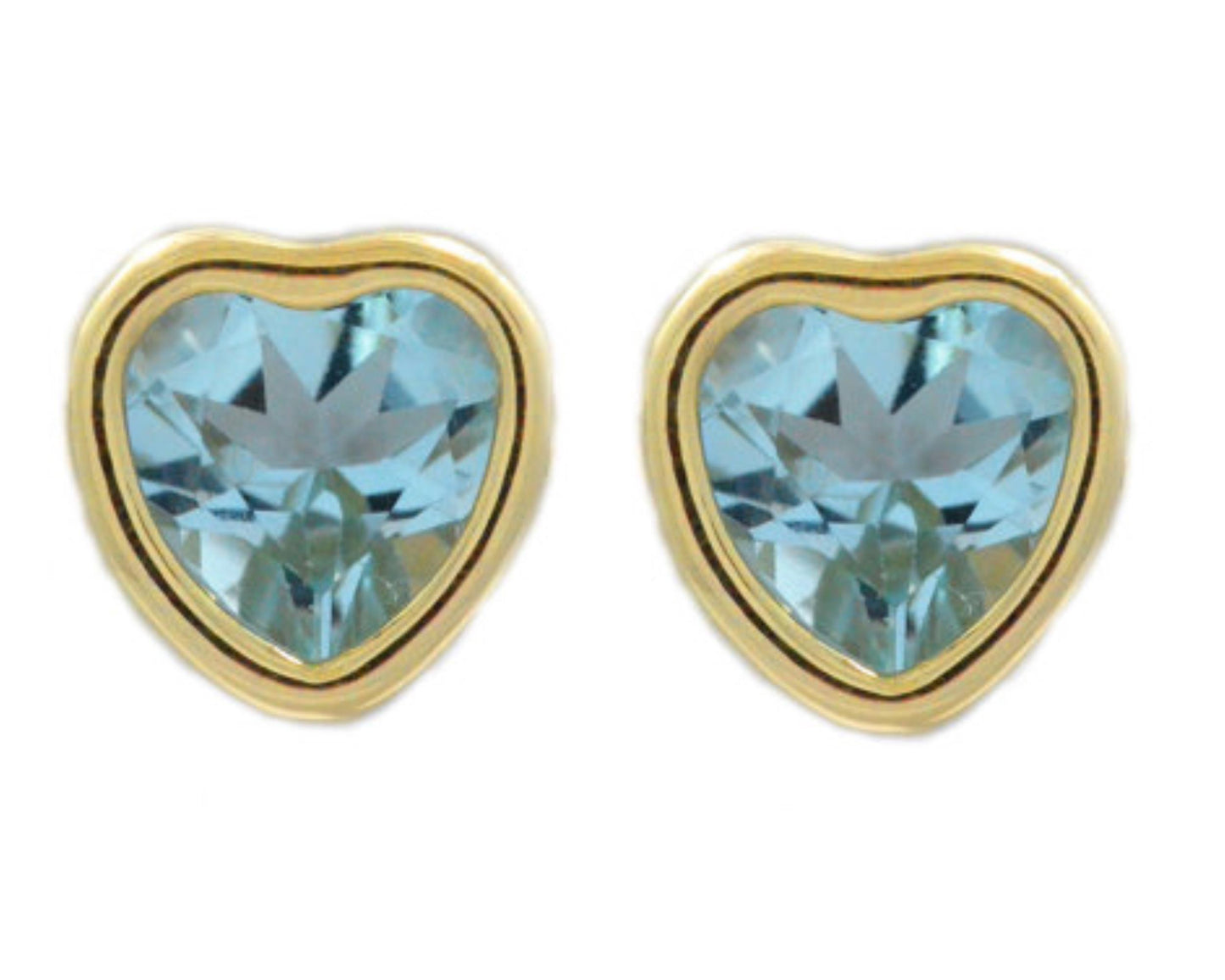 14Kt Yellow Gold Genuine Aquamarine Heart Bezel Stud Earrings