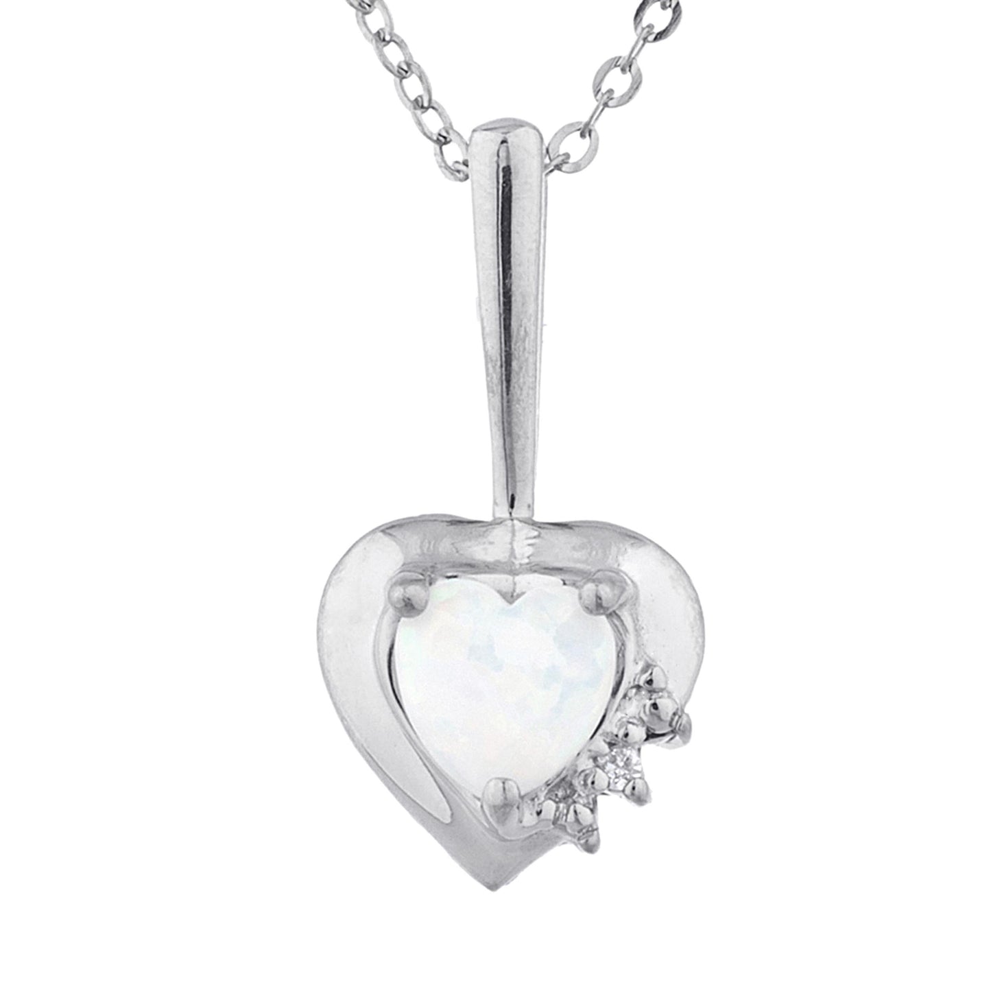 14Kt Gold Genuine Opal & Diamond Heart Design Pendant Necklace