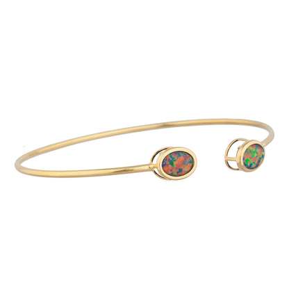 14Kt Gold Black Opal Oval Bezel Bangle Bracelet