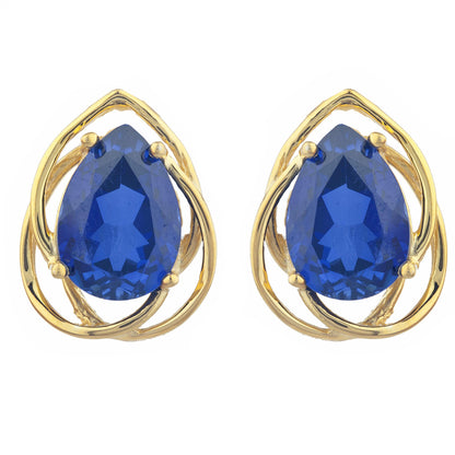 14Kt Gold 4 Ct Blue Sapphire Pear Teardrop Design Stud Earrings