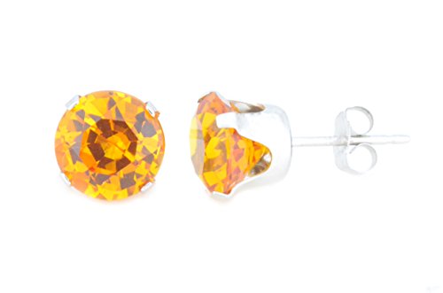 4 Carat Citrine Round Stud Earrings .925 Sterling Silver