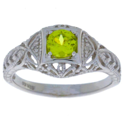 0.50 Ct Peridot & Diamond Round Ring .925 Sterling Silver