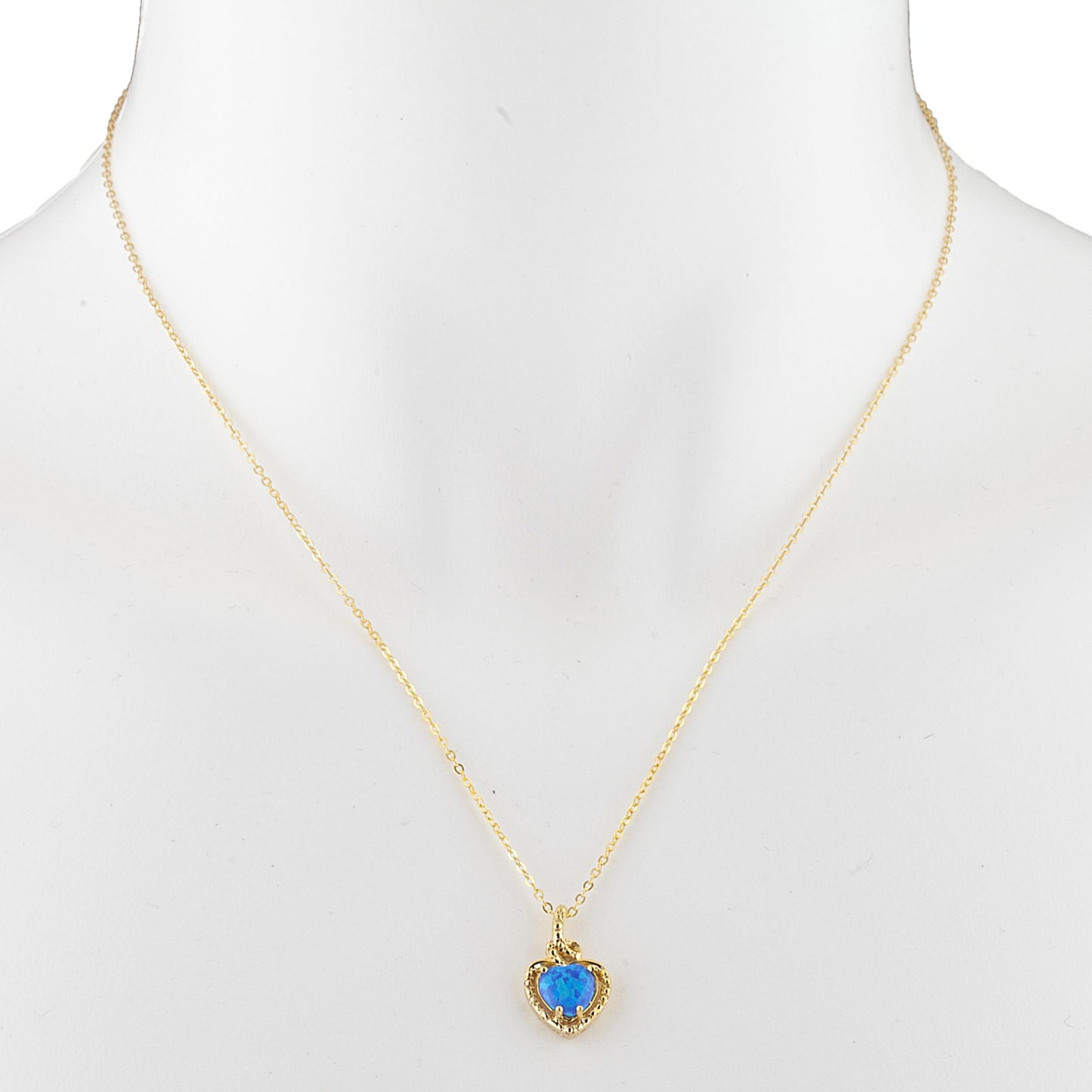 14Kt Gold Blue Opal Heart Design Pendant Necklace